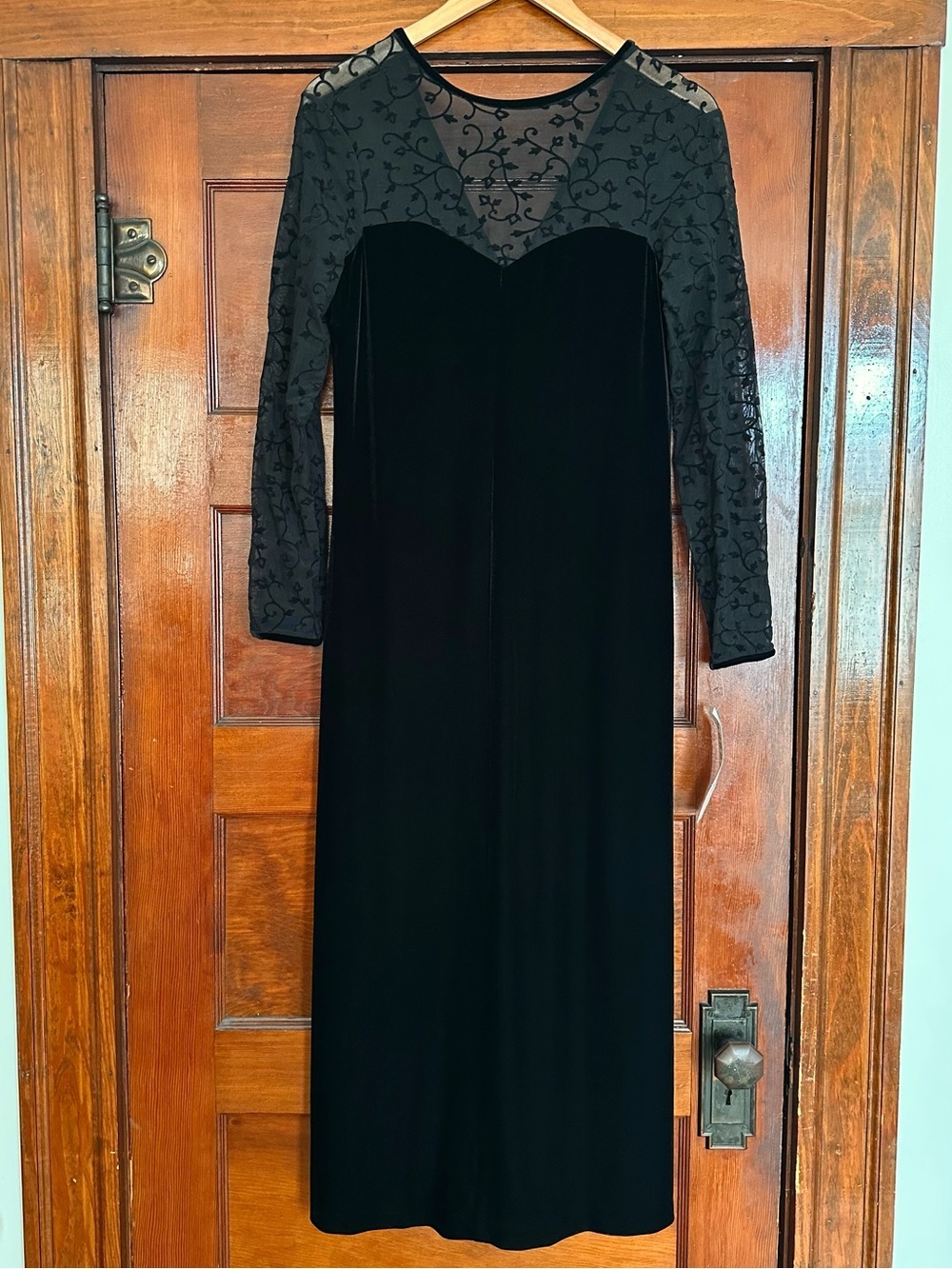 New Vintage Black Velvet Maxi Dress Lace Sleeves 8 Gothic Whimsygoth Fall Event